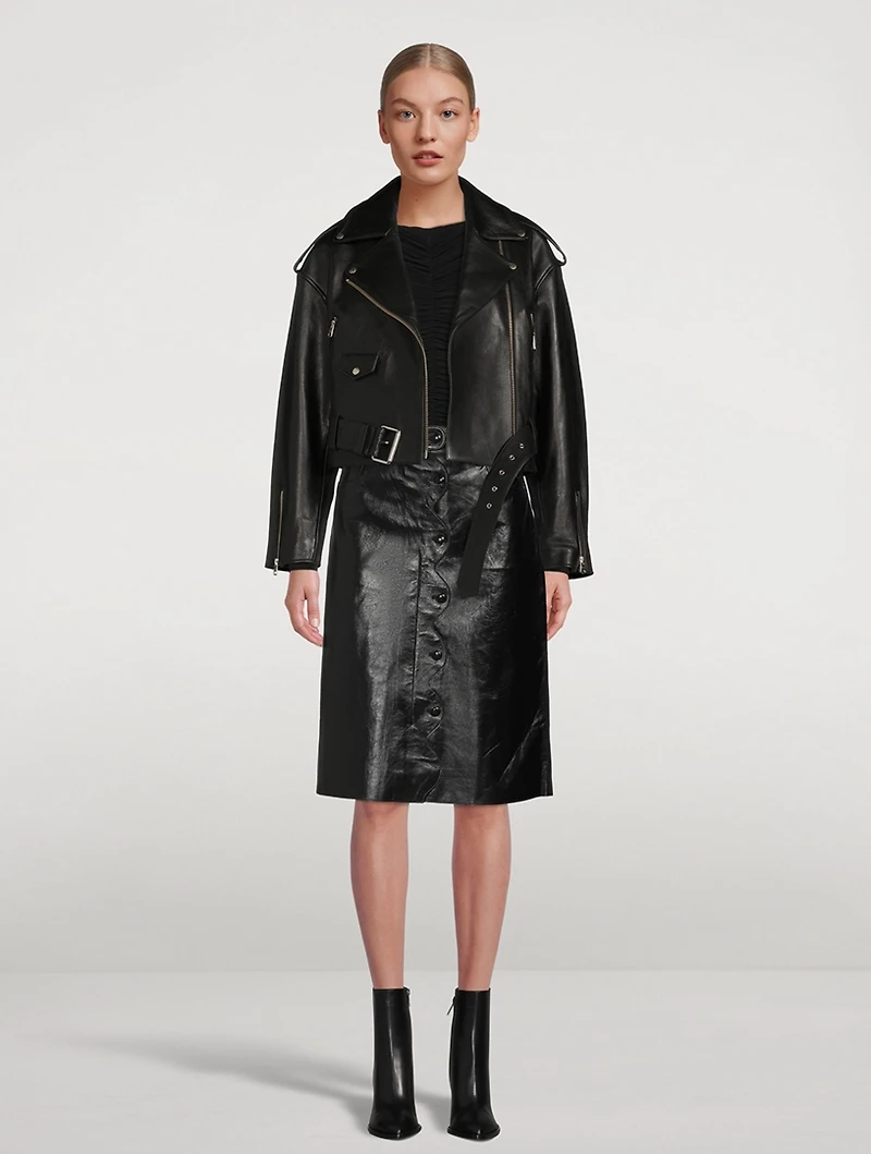 Scallop Patent Leather Midi Skirt