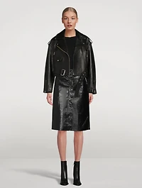 Scallop Patent Leather Midi Skirt