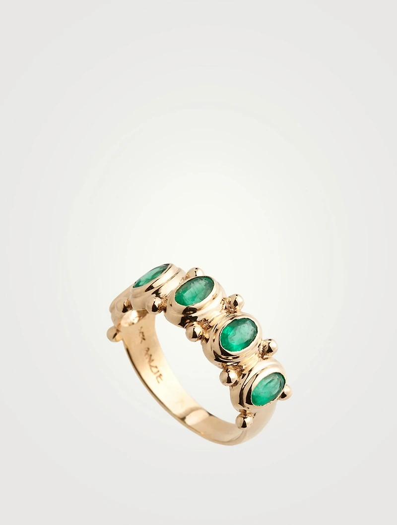 Méditerranée 14K Arch Band Ring With Emeralds