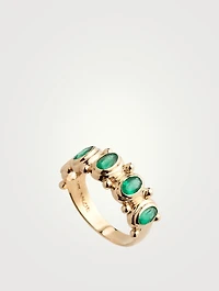Méditerranée 14K Arch Band Ring With Emeralds