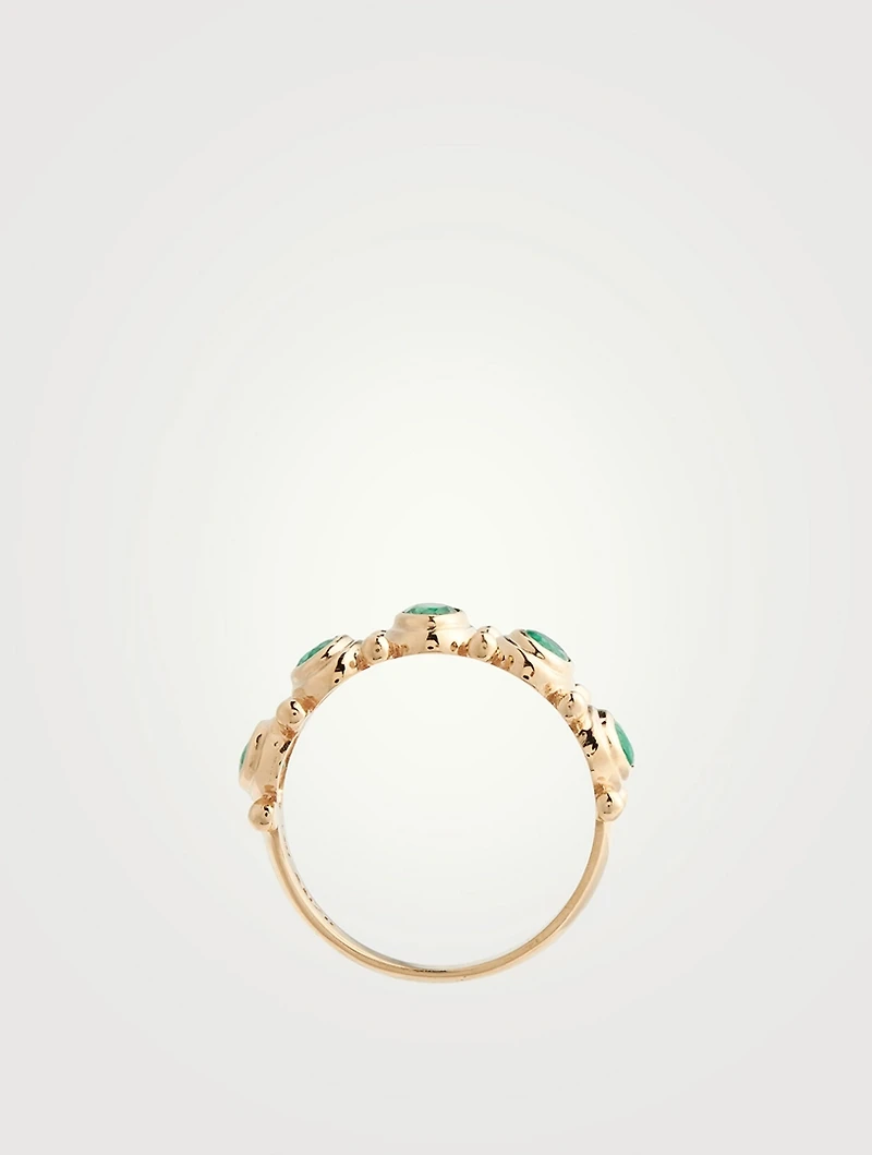 Méditerranée 14K Arch Band Ring With Emeralds