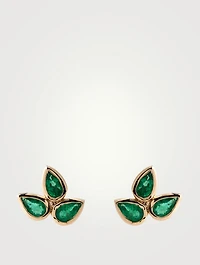 Fleur De Lis Bouquet 14K Gold Stud Earrings With Emeralds