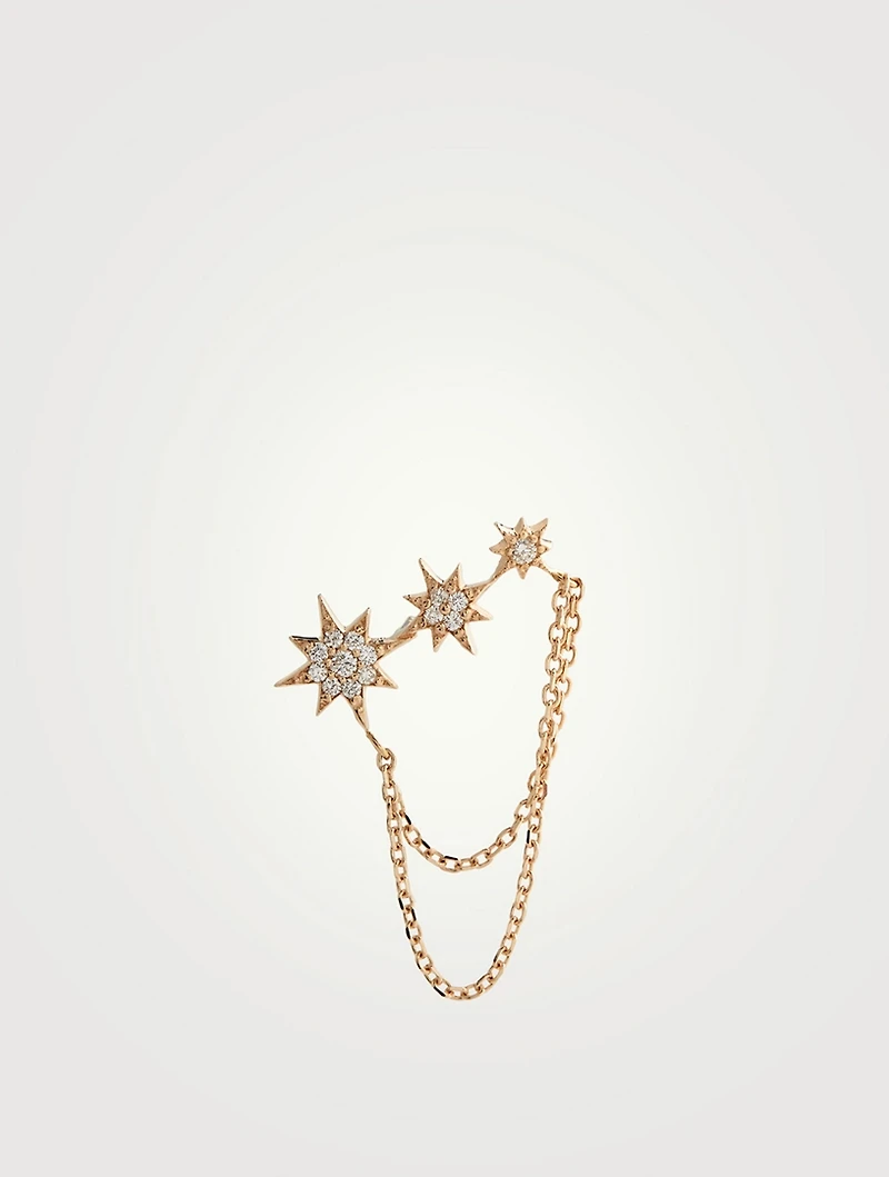 Aztec 14K Gold North Star Trio Single Chain Earring With Diamonds