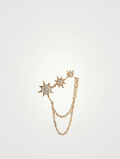 Aztec 14K Gold North Star Trio Single Chain Earring With Diamonds