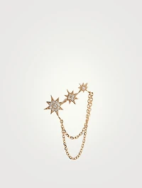 Aztec 14K Gold North Star Trio Single Chain Earring With Diamonds
