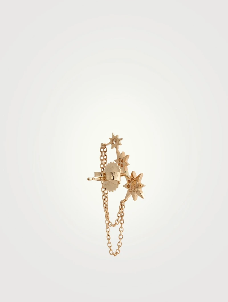 Aztec 14K Gold North Star Trio Single Chain Earring With Diamonds