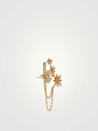 Aztec 14K Gold North Star Trio Single Chain Earring With Diamonds