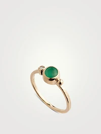 Dew Drop 14K Gold Bonheur Ring With Emerald And Diamond