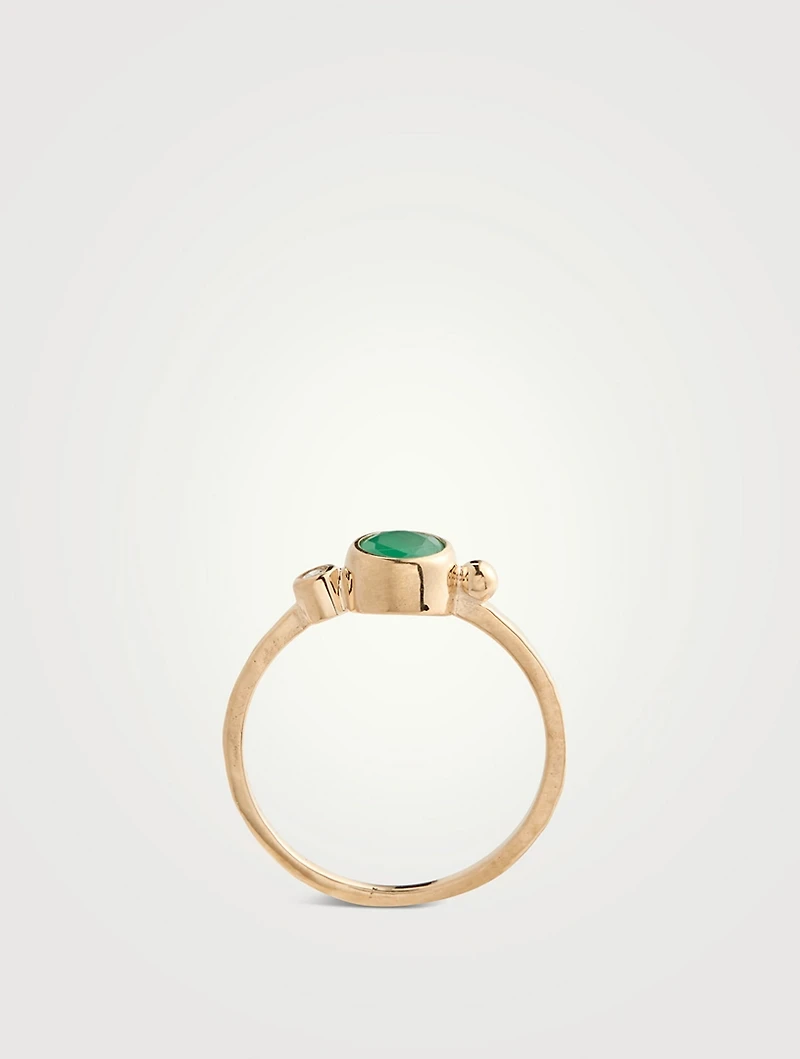 Dew Drop 14K Gold Bonheur Ring With Emerald And Diamond