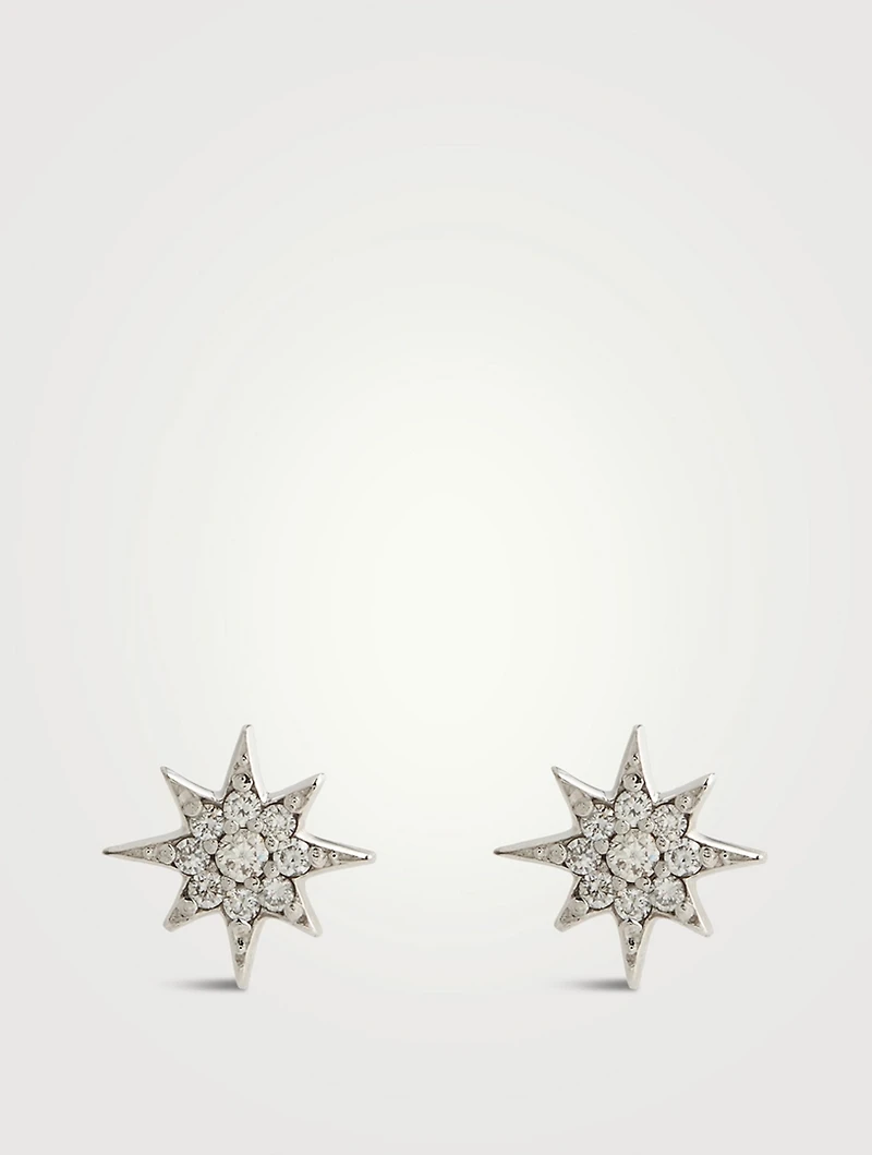 Aztec 14K Gold North Star Stud Earrings With Pavé Diamonds