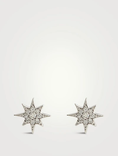 Aztec 14K Gold North Star Stud Earrings With Pavé Diamonds