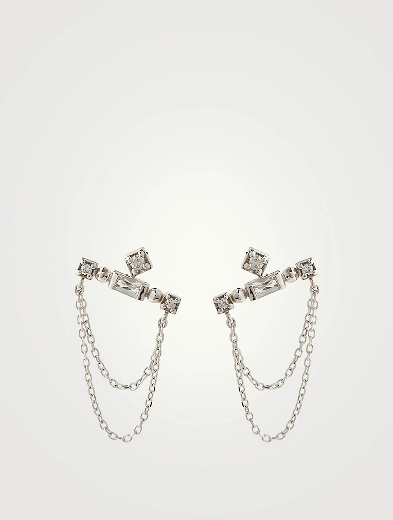 Cléo 14K Gold Bar Chain Earrings With White Topaz