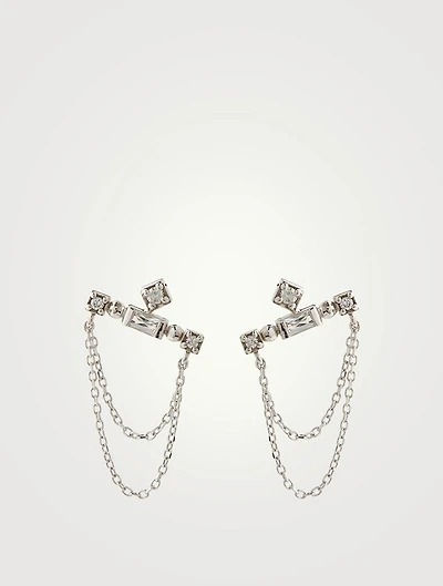 Cléo 14K Gold Bar Chain Earrings With White Topaz
