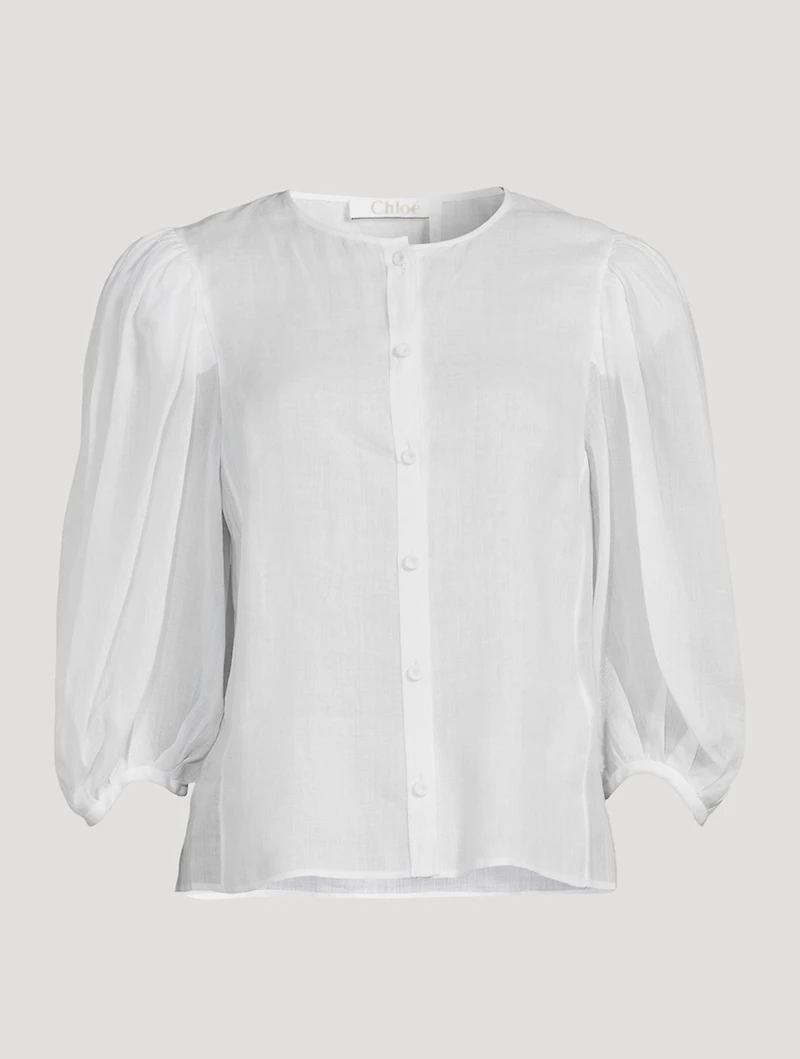 Puff-Sleeve Ramie Blouse