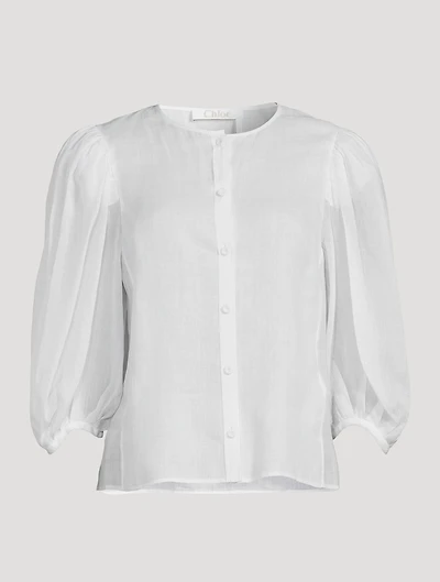 Puff-Sleeve Ramie Blouse