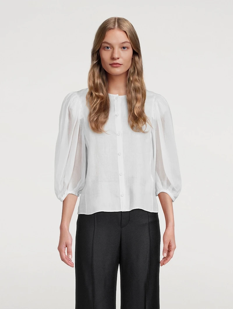 Puff-Sleeve Ramie Blouse