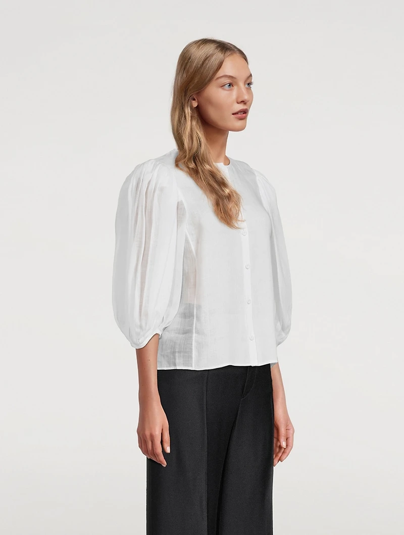 Puff-Sleeve Ramie Blouse