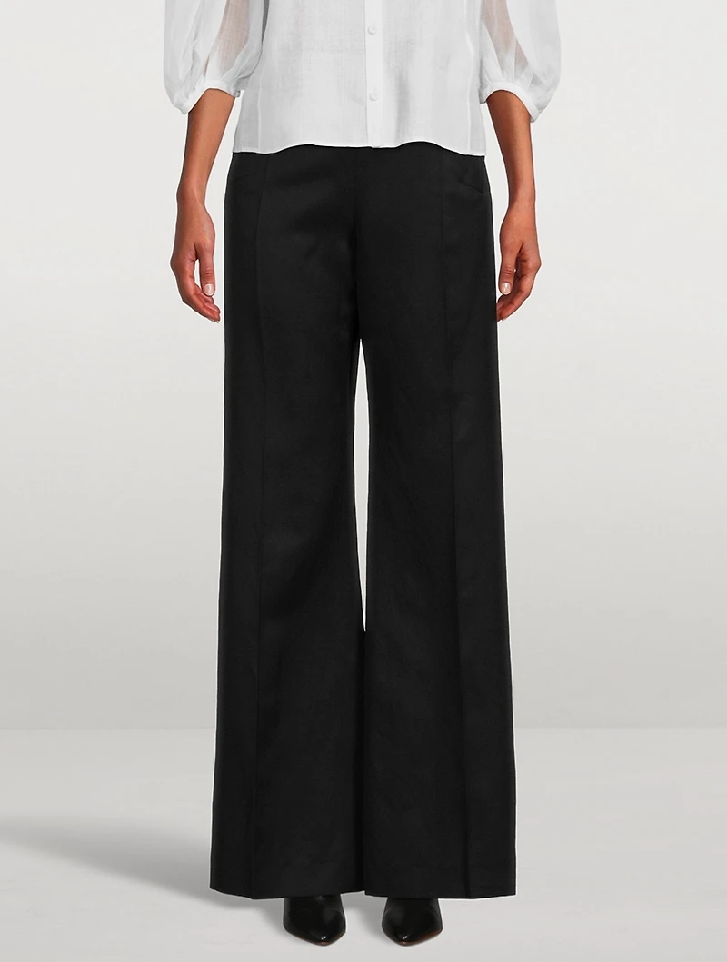 Wide-Leg Wool And Linen Trousers