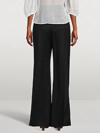 Wide-Leg Wool And Linen Trousers
