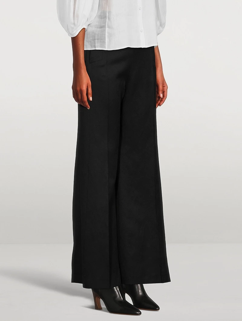Wide-Leg Wool And Linen Trousers