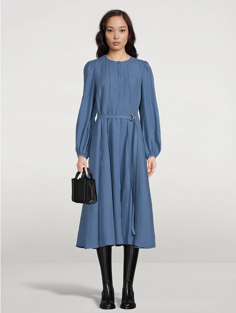 Belted Linen Midi Dress