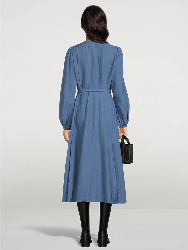 Belted Linen Midi Dress
