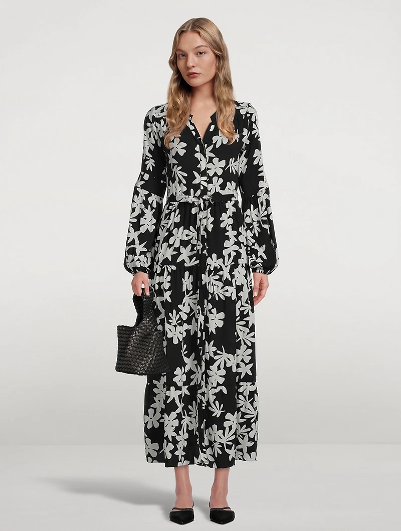 Sea Floral Peasant Maxi Dress