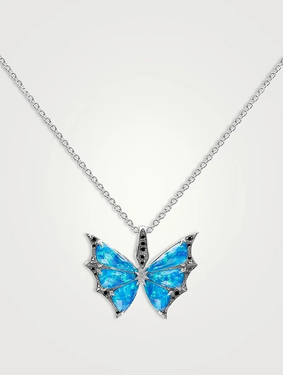 Small Fly By Night 18K Gold Crystal Haze Pendant Necklace With Black Diamonds