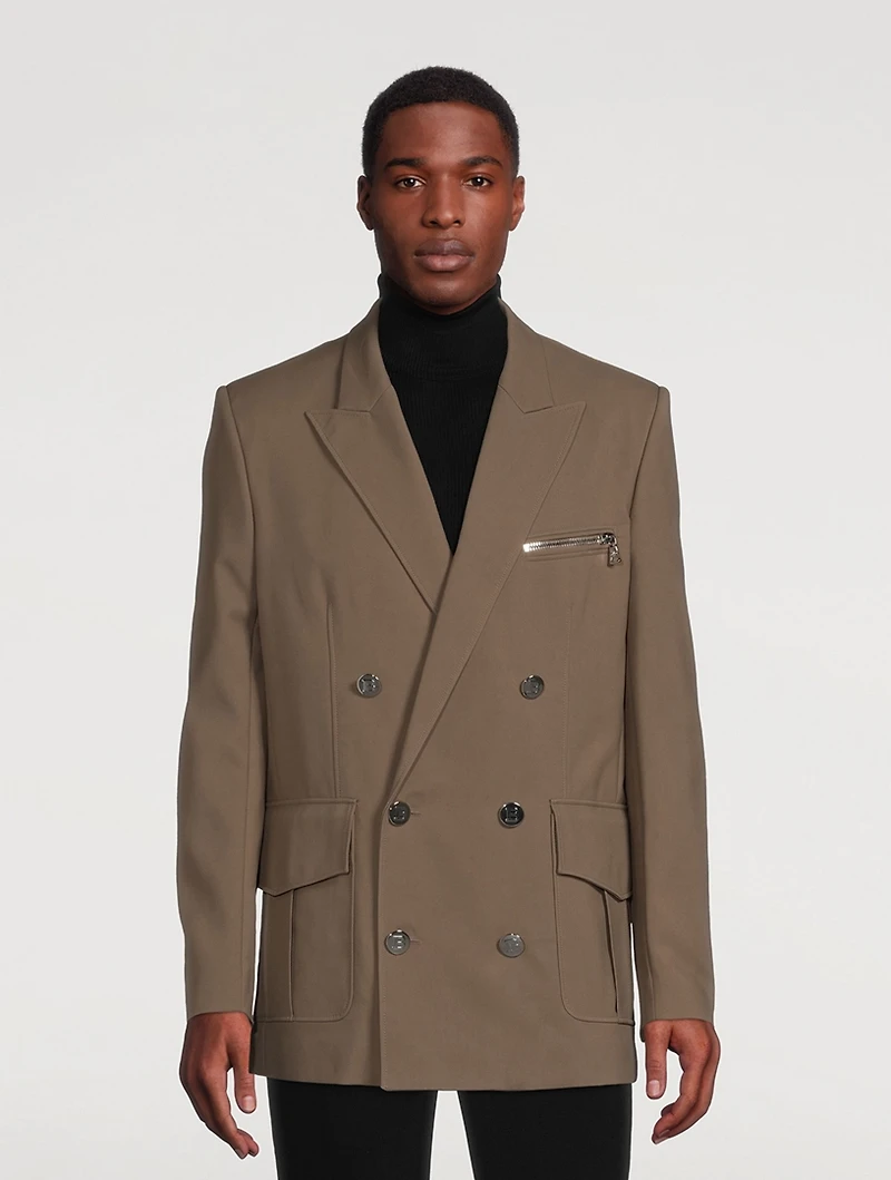 Nylon And Cotton Double-Breasted Jacket