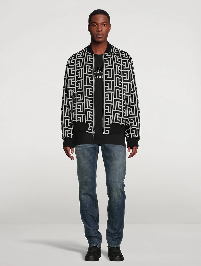 Reversible Wool Bomber Jacket Macro Monogram Print