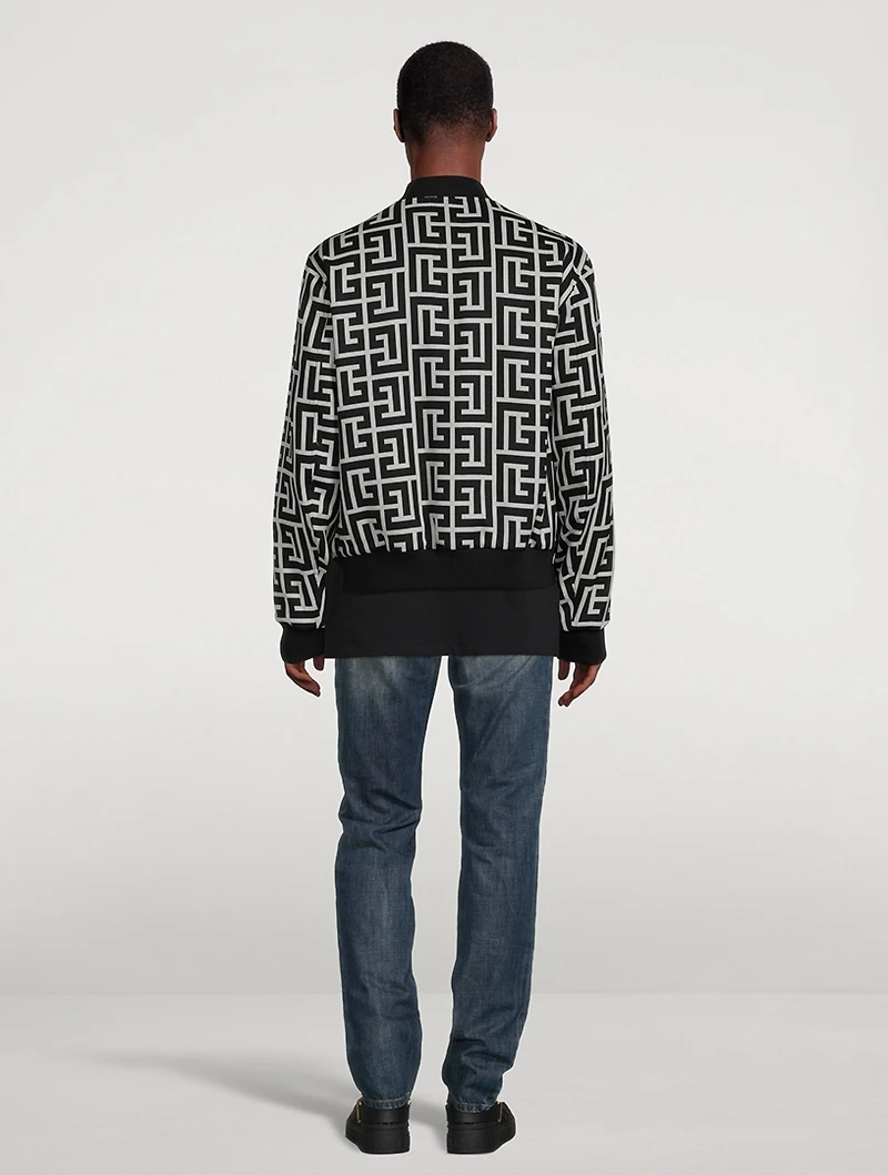 Reversible Wool Bomber Jacket Macro Monogram Print