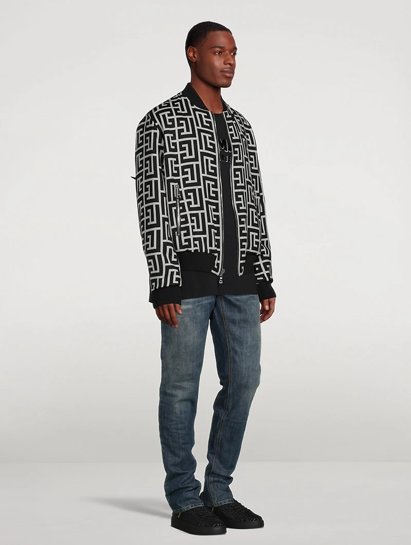 Reversible Wool Bomber Jacket Macro Monogram Print