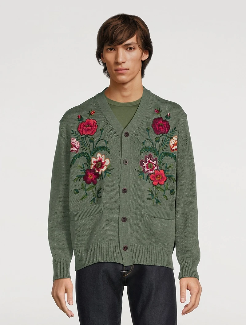 Cotton Cardigan With Floral Embroidery