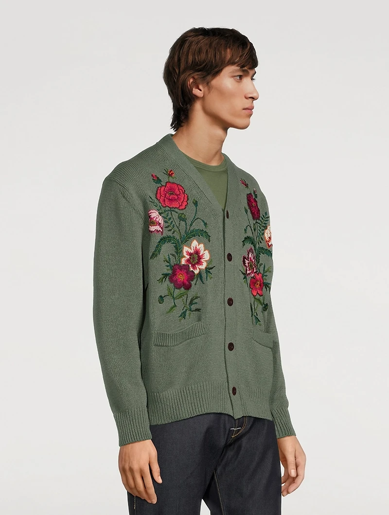 Cotton Cardigan With Floral Embroidery