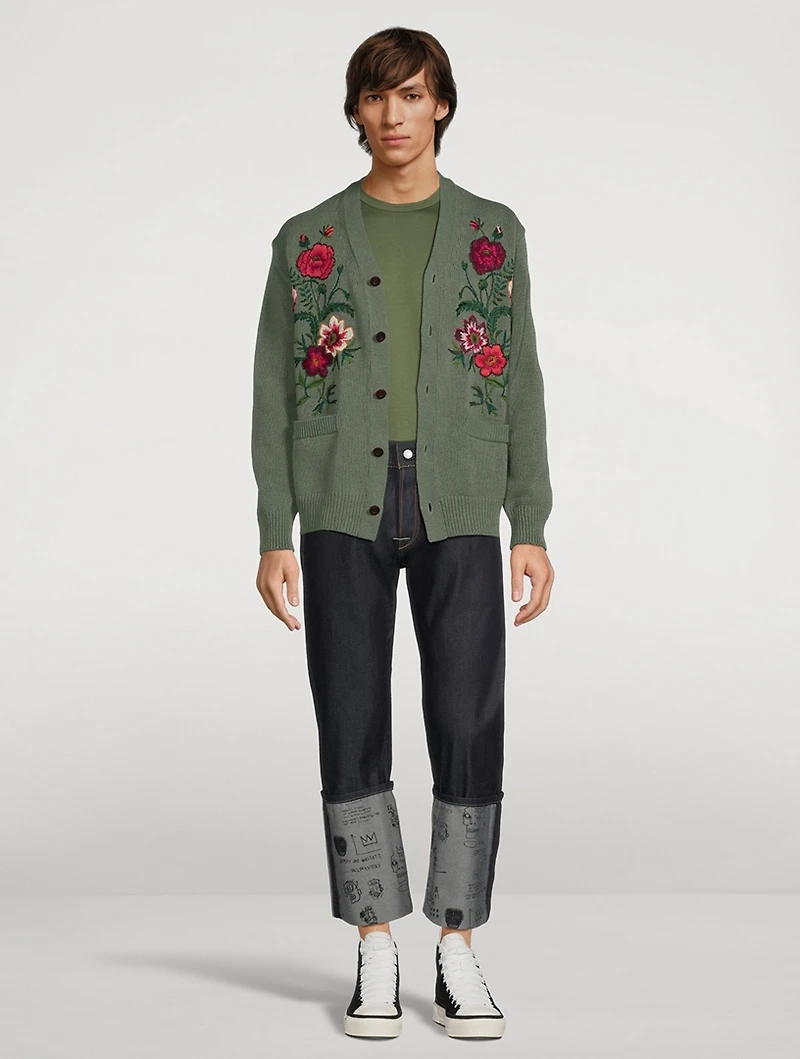 Cotton Cardigan With Floral Embroidery