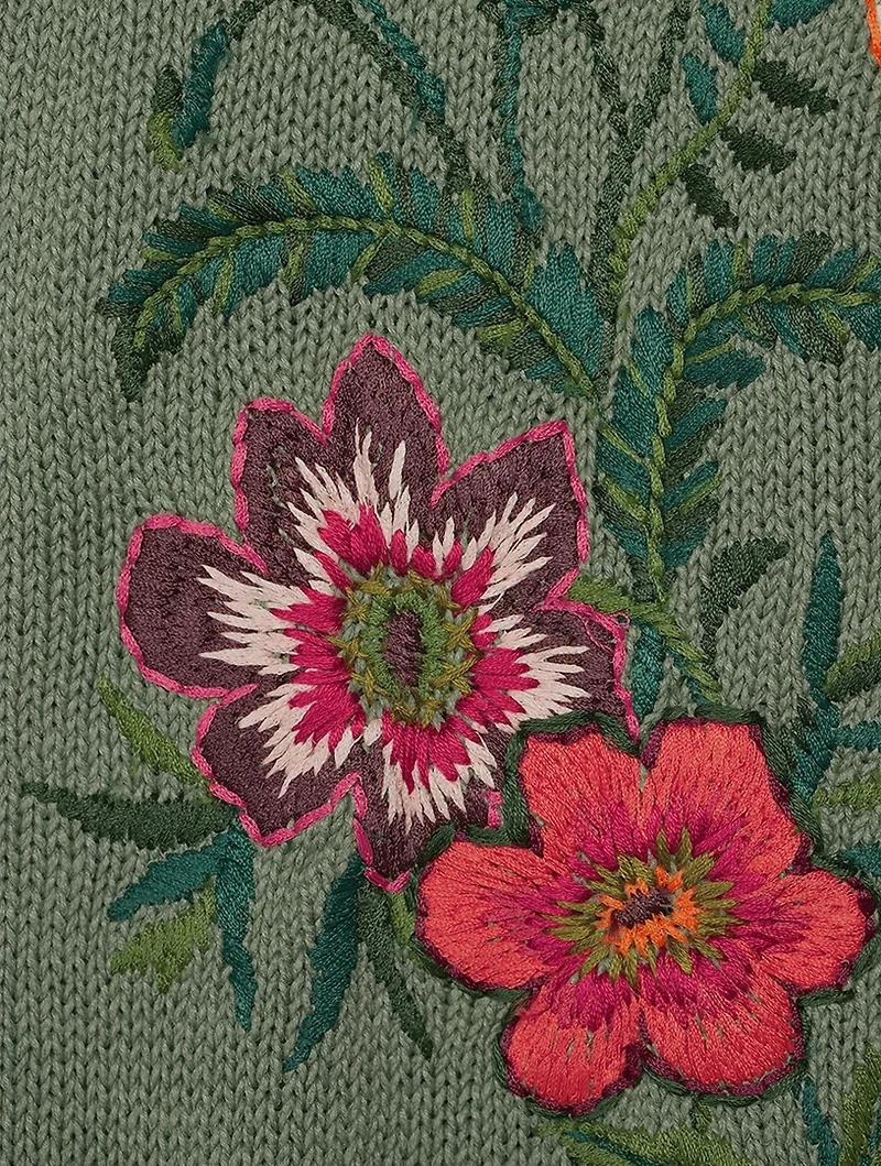 Cotton Cardigan With Floral Embroidery