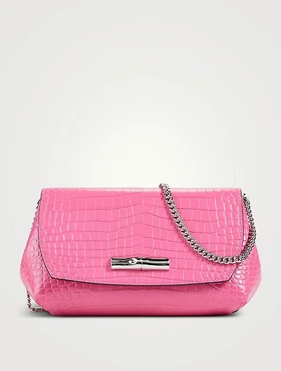XS Roseau Croc-Embossed Leather Clutch