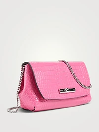 XS Roseau Croc-Embossed Leather Clutch