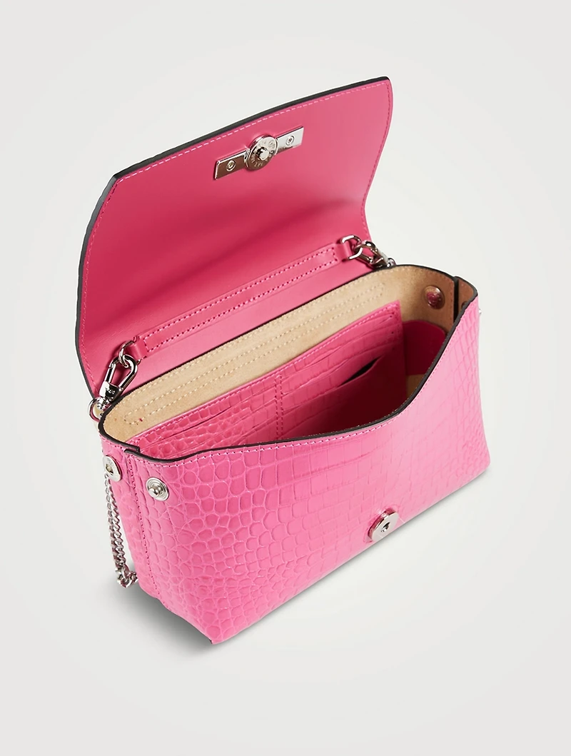 XS Roseau Croc-Embossed Leather Clutch