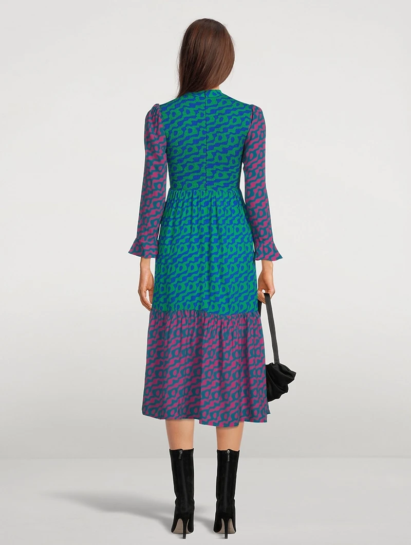 Jules Smocked Midi Dress Ripple Print