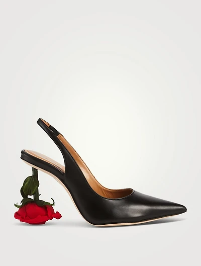 Rose Heel Leather Slingback Pumps
