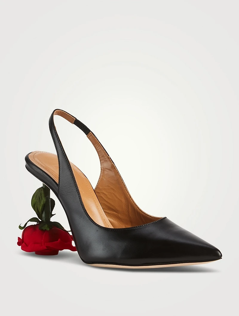 Rose Heel Leather Slingback Pumps