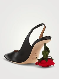 Rose Heel Leather Slingback Pumps