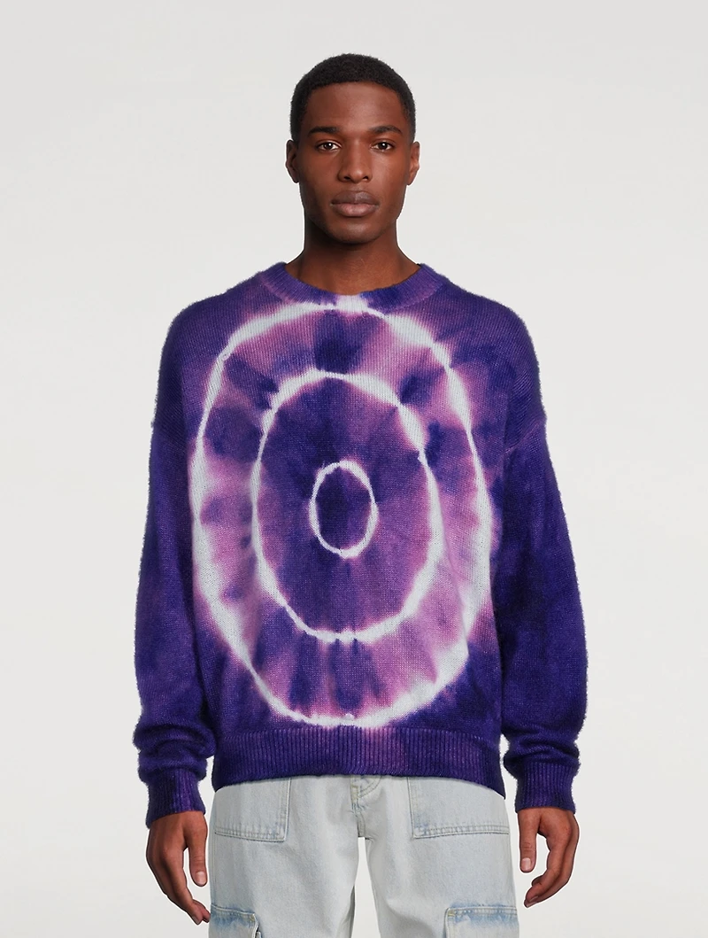 Mohair-Blend Crewneck Sweater Tie Dye Print