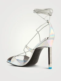 Adele Holographic Leather Sandals With Ankle Ties