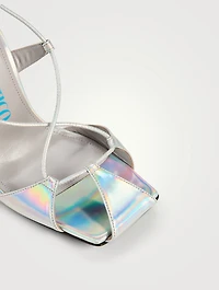 Adele Holographic Leather Sandals With Ankle Ties