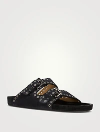 Lennyo Grommet Suede Slide Sandals