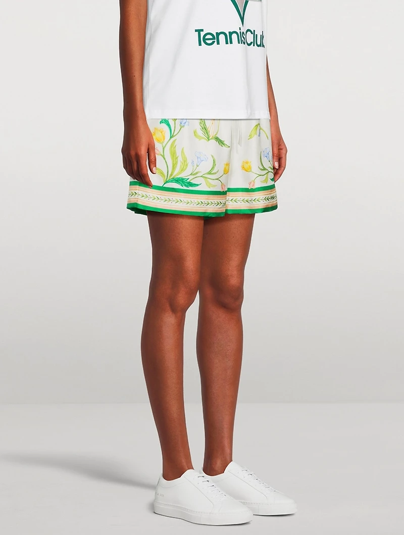 L'Arche Fleurie Silk Shorts