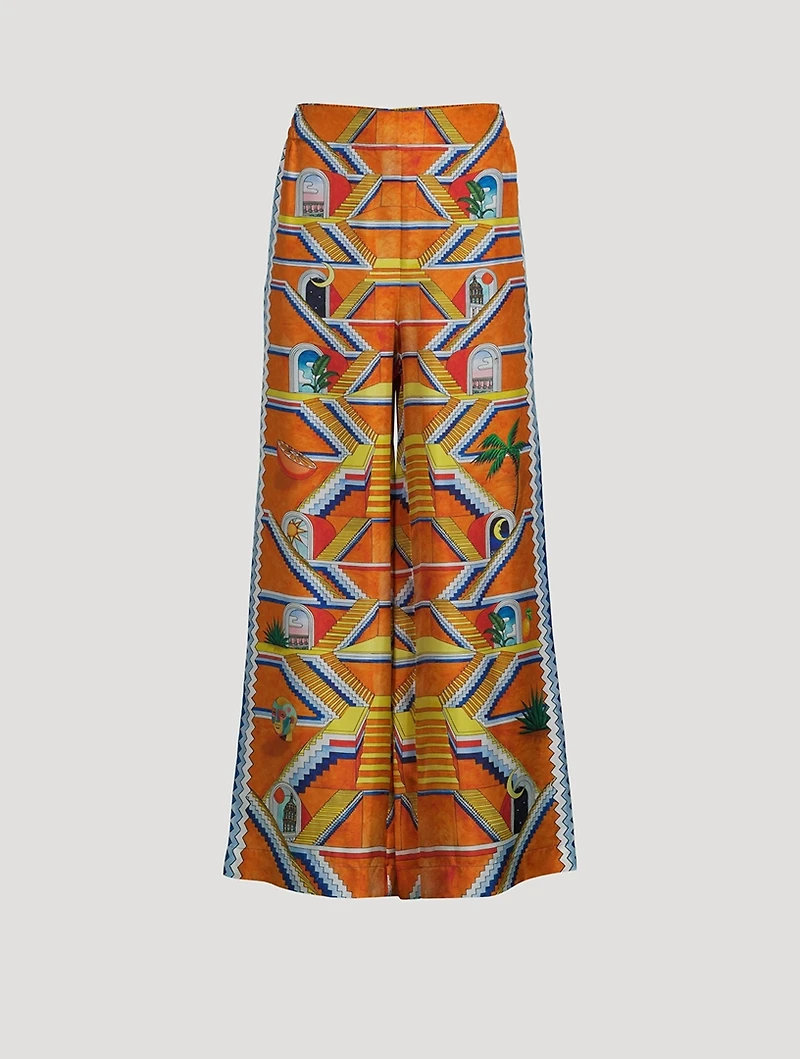 Wide-Leg Silk Trousers Escalier Infini Print