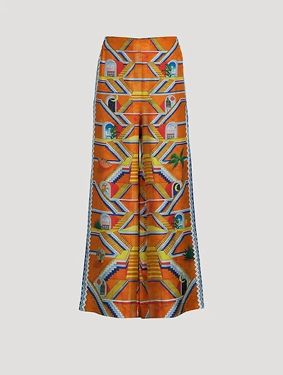 Wide-Leg Silk Trousers Escalier Infini Print